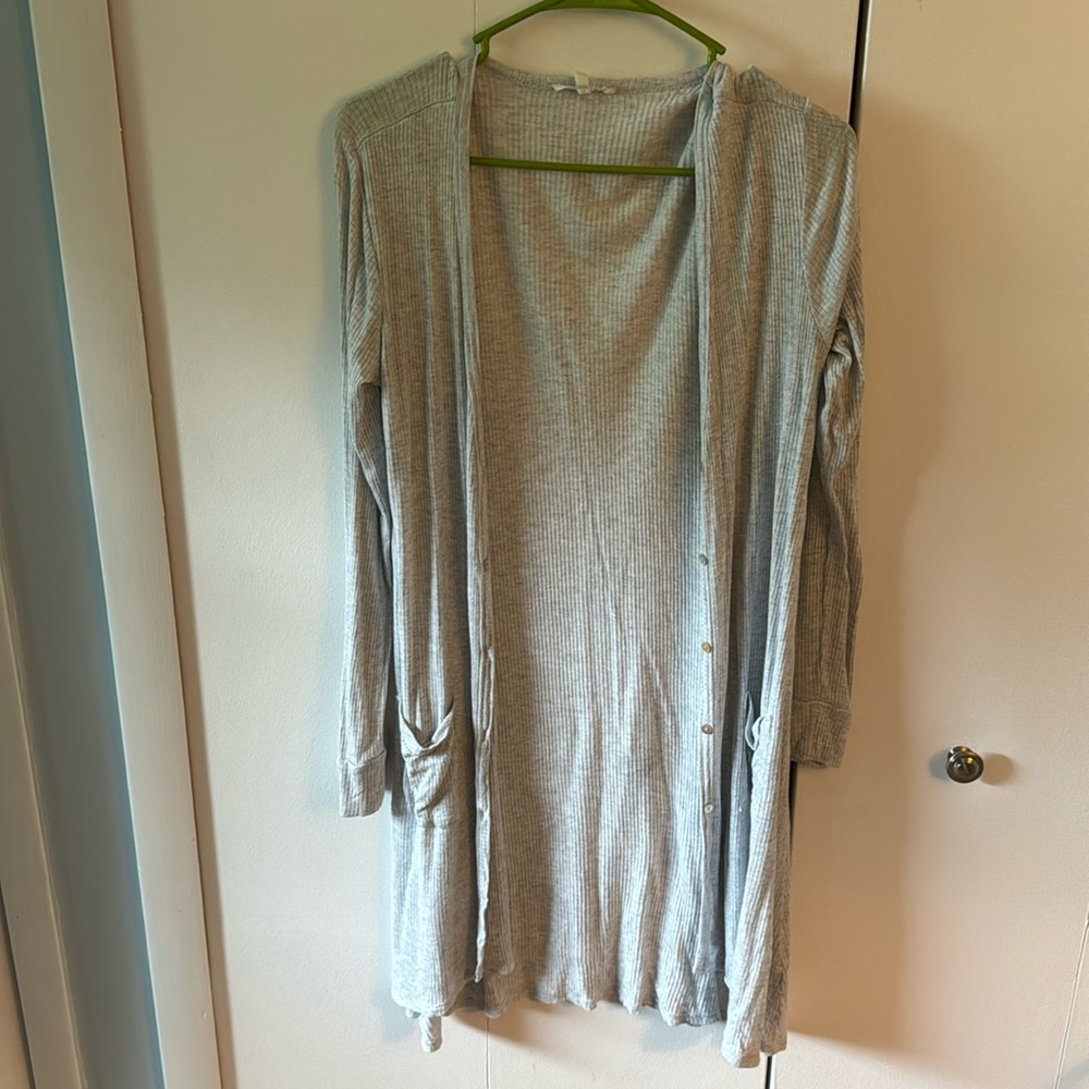 Maurices Light Gray Ribbed Open Cardigan